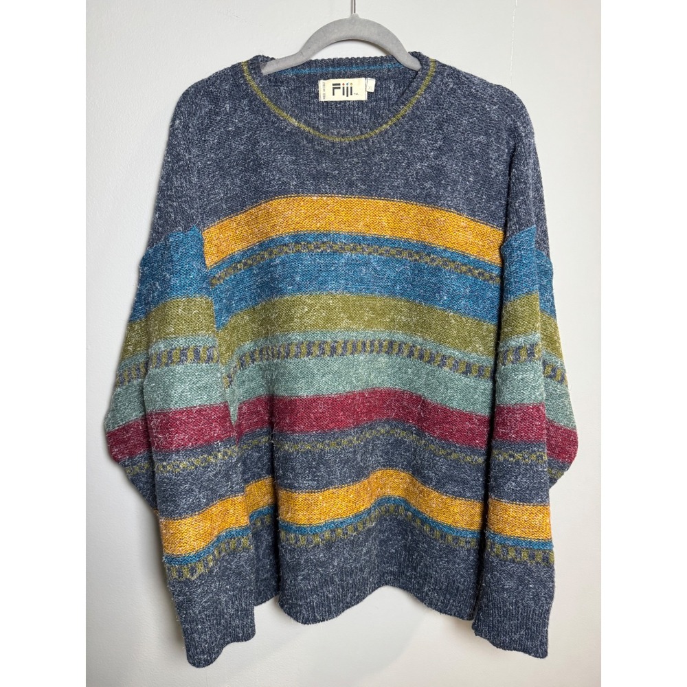 Fiji Mens XL Wool Blend Striped‎ Crewneck Sweater Made in Italy Multi-Color Blue